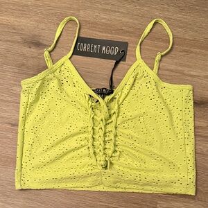 Current Mood Lime Lace-Up Eyelet Crop Top